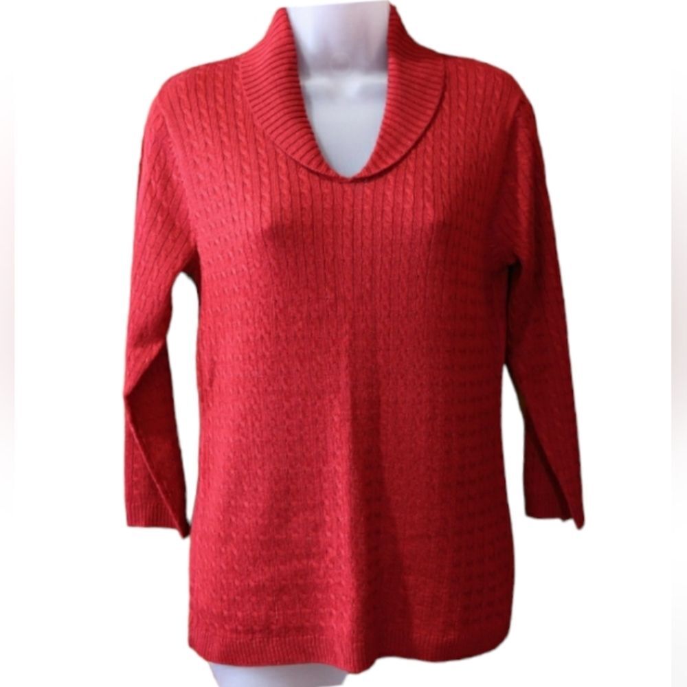 Croft & Barrow Red Cable Knit VNECK Sweater Small